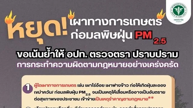 หยุดเผาทางการเกษตรก่อมลพิษฝุ่น PM2.5